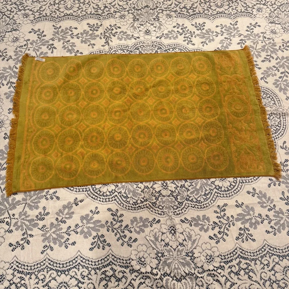 Fieldcrest Vintage Midcentury Bath Towel Geometric Mod Pattern MCM Gold‎ Green